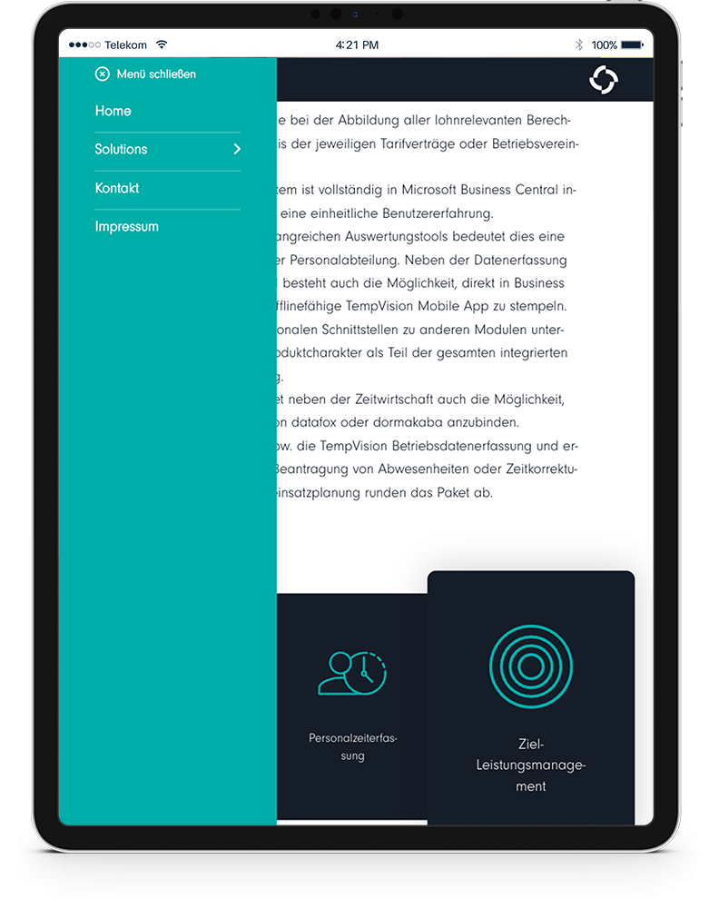 Tempras Solutions Übersicht auf iPad