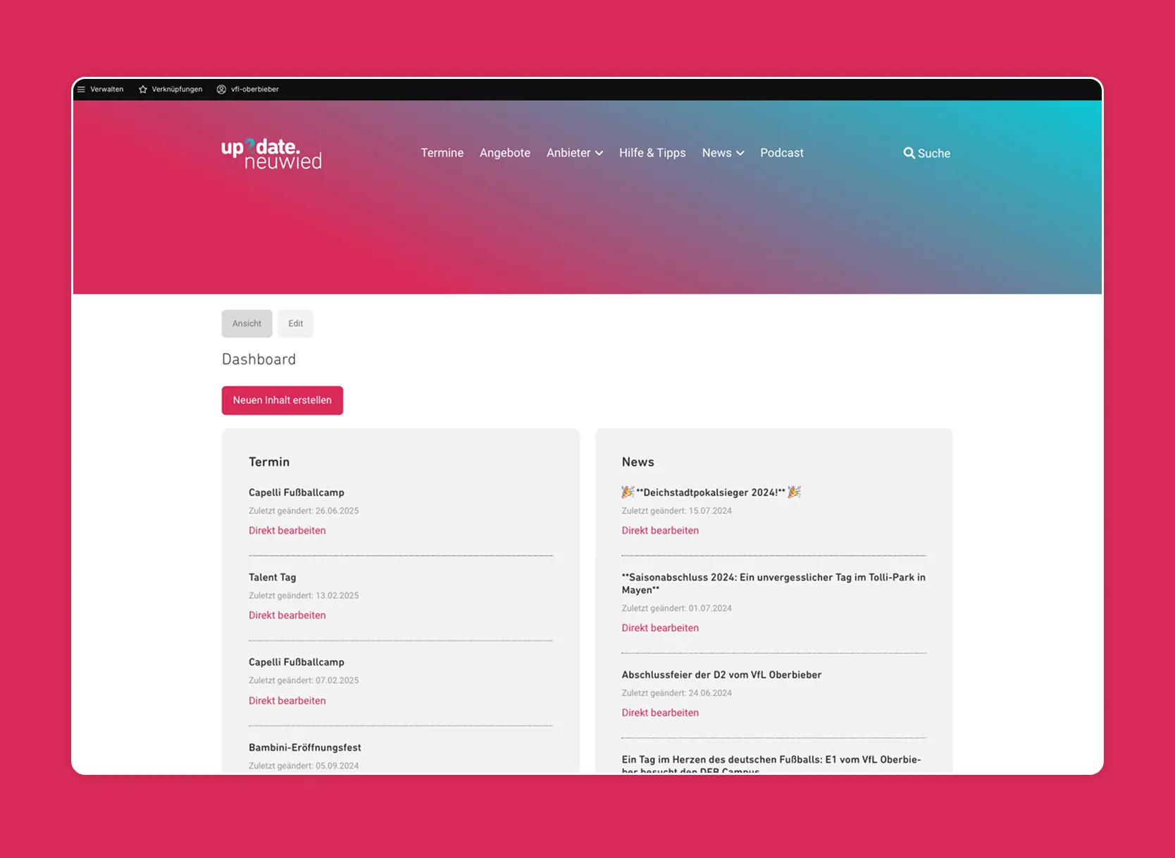 up2date.neuwied Screenshot Dashboard