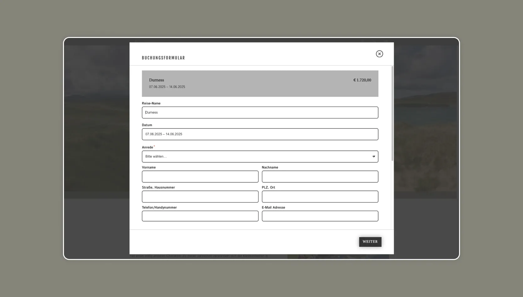 Wandern Schottland Buchungsformular Reise