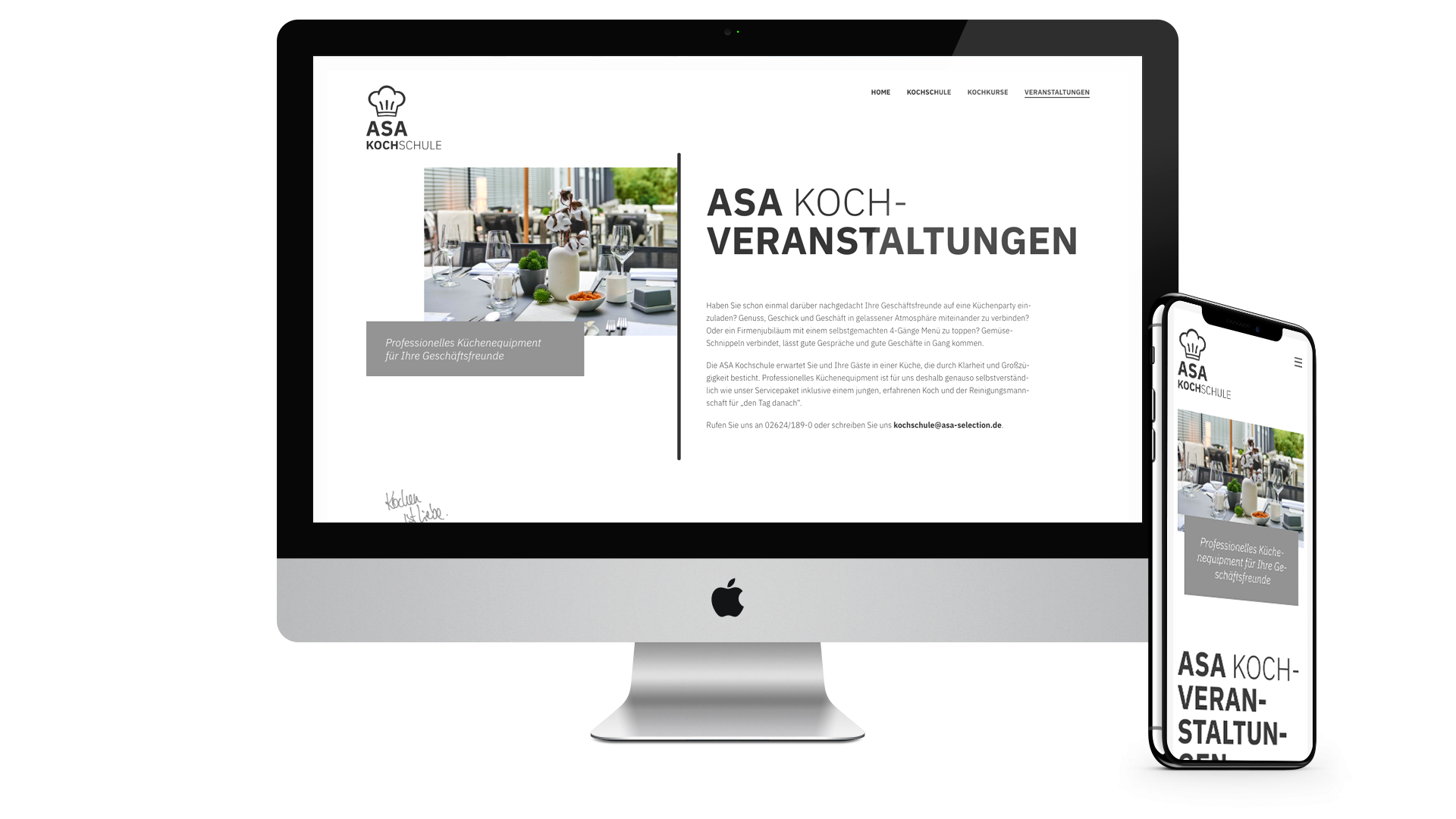 Website der ASA Kochschule auf Desktop und Smartphone