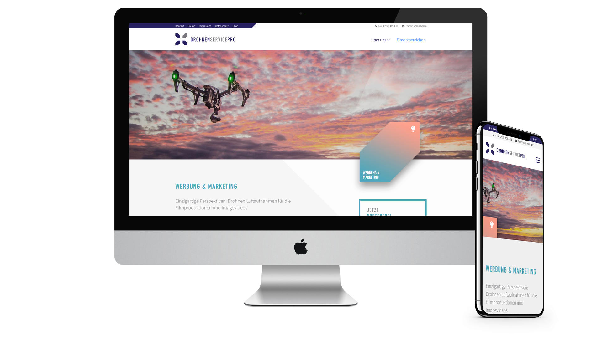 Website von Drohnen Service Pro auf Desktop und Smartphone