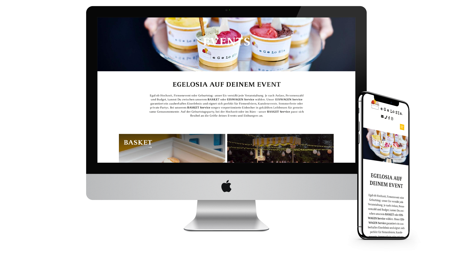 Webseite der eGeLoSIa GmbH auf dem iMac und iPhone