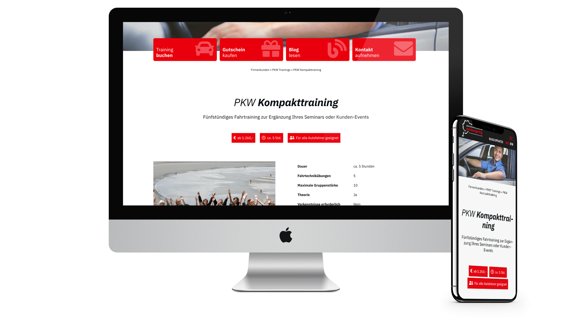 Website vom Fahrsicherheitszentrum Nürburgring auf Desktop und Smartphone