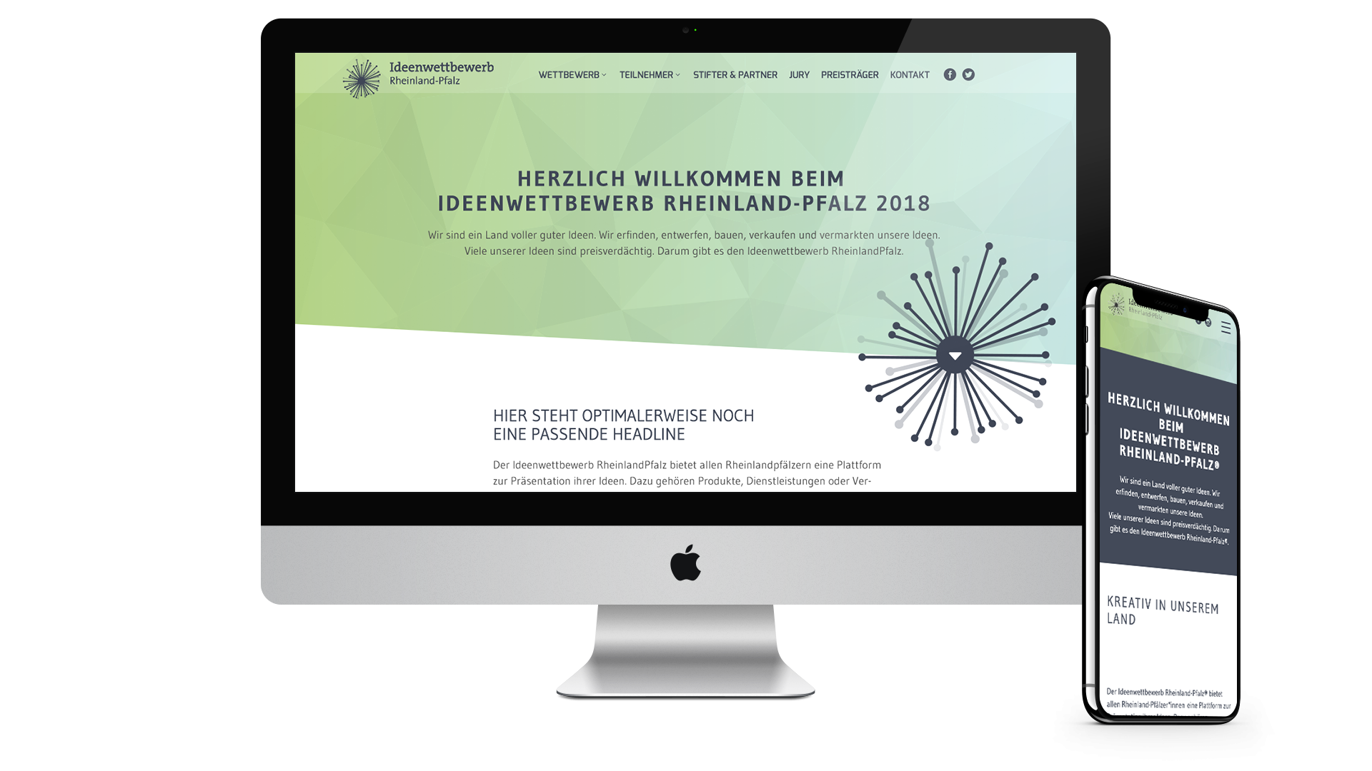 Webseite vom Ideenwettbewerb Rheinland-Pfalz auf dem iMac und iPhone