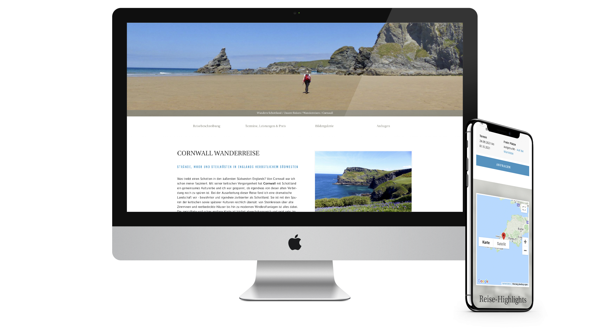 Webseite von Wandern Schottland auf dem iMac und iPhone